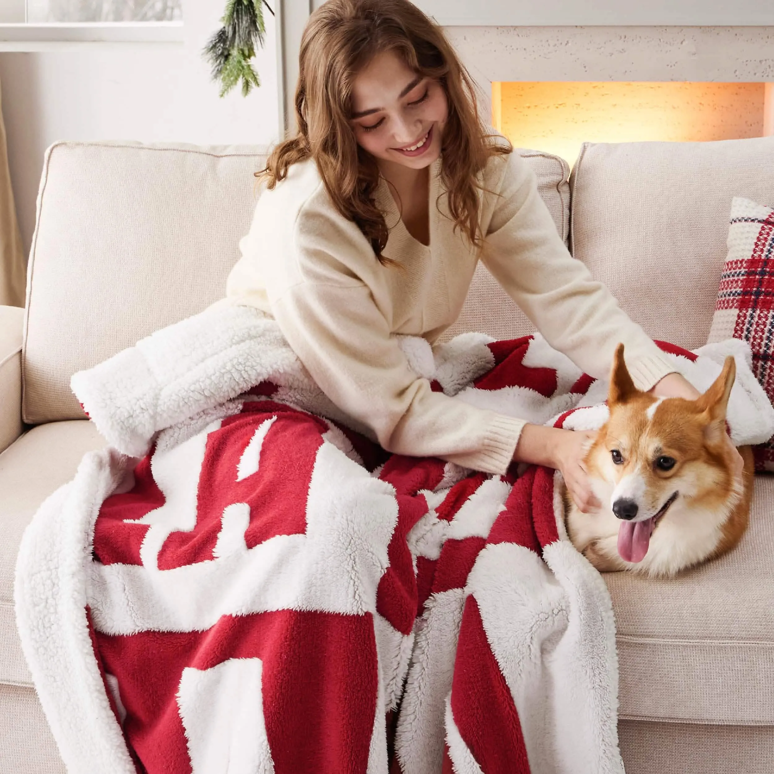 Bedsure Christmas Falala Red Sherpa Throw Blanket