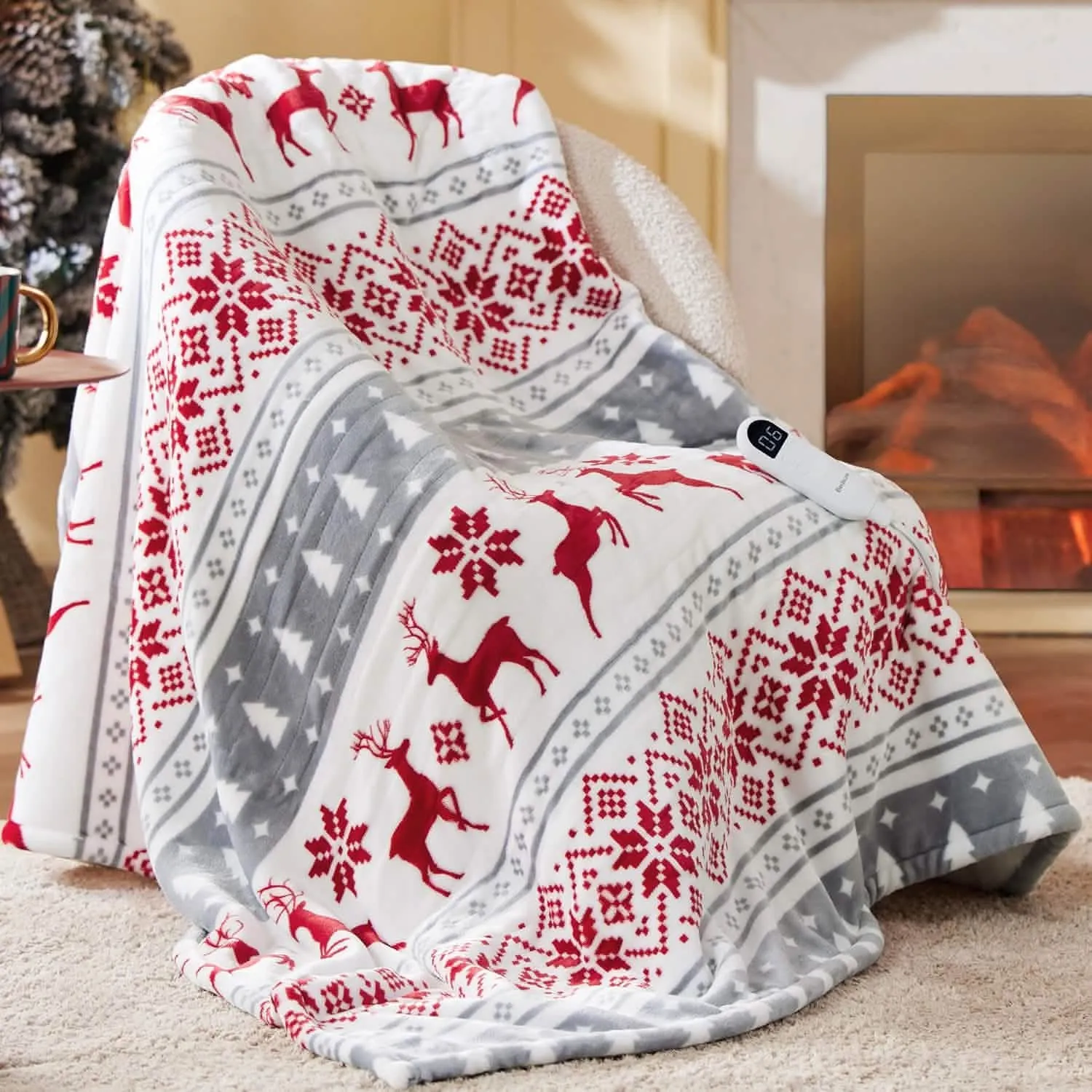 Bedsure Christmas Flannel Heated Blanket