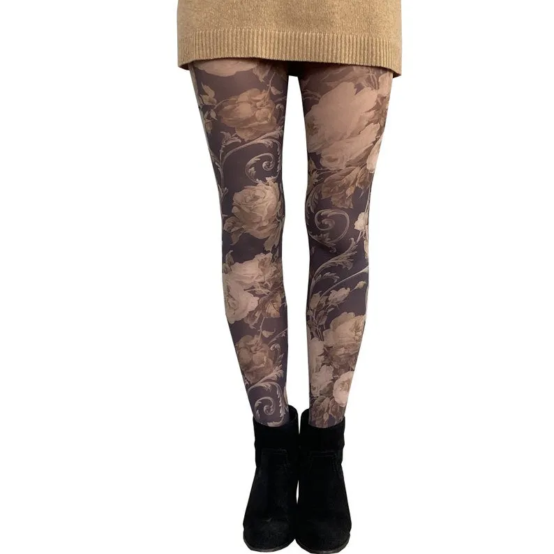 Beige Floral Tights