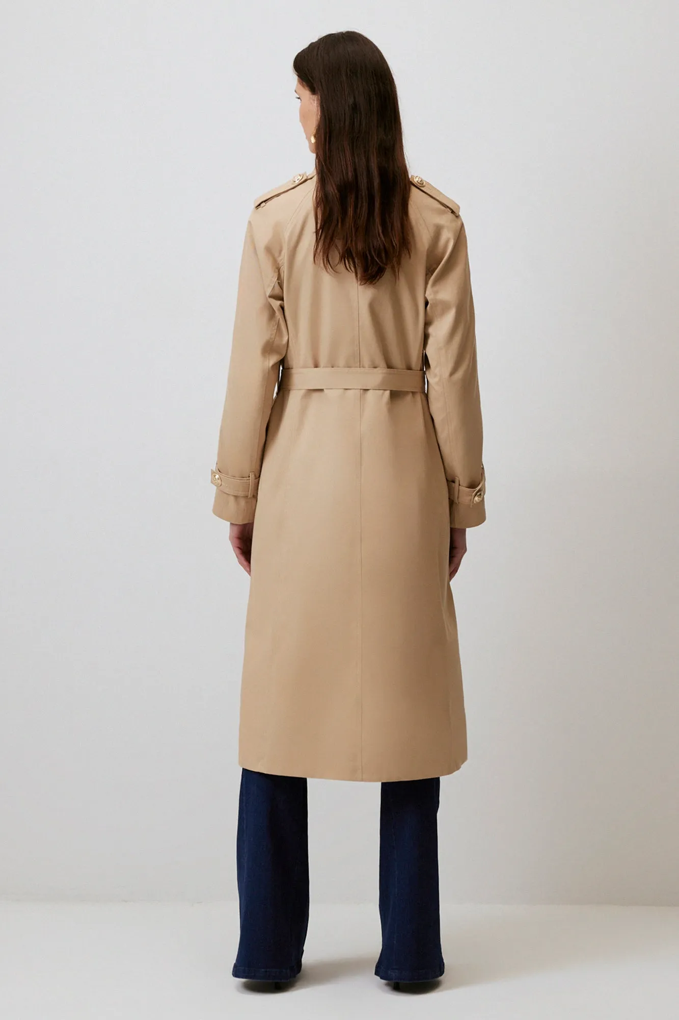 BELTED GOLD BUTTON DOUBLE BREASTED TRENCH COAT