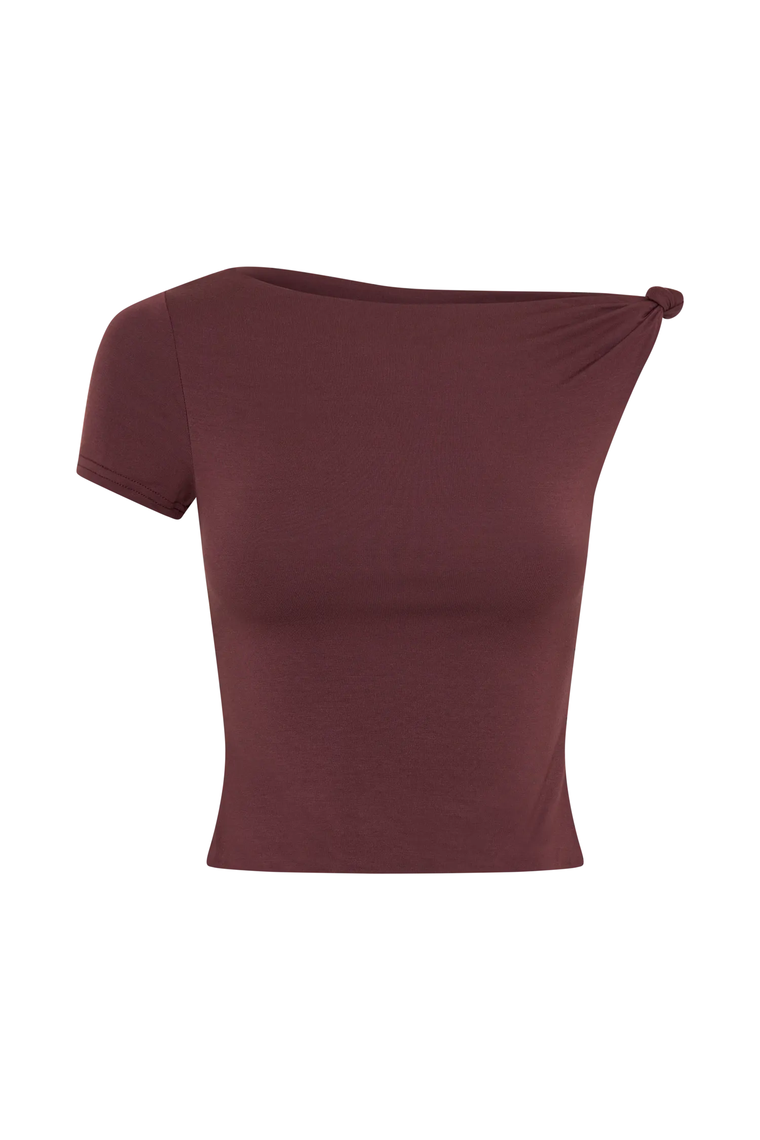 Betty Short Sleeve Modal Top With Knot Shoulder - Mahogany