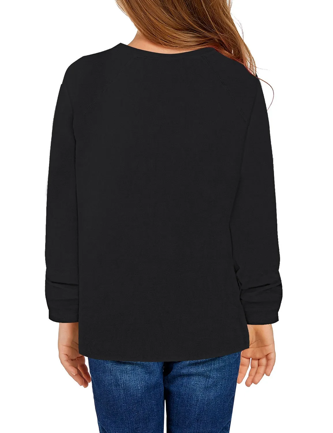 Black Plain Color Crew Neckline Pullover Girls' Top