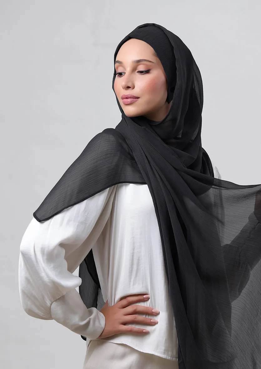 Black-Plain Crinkled Chiffon