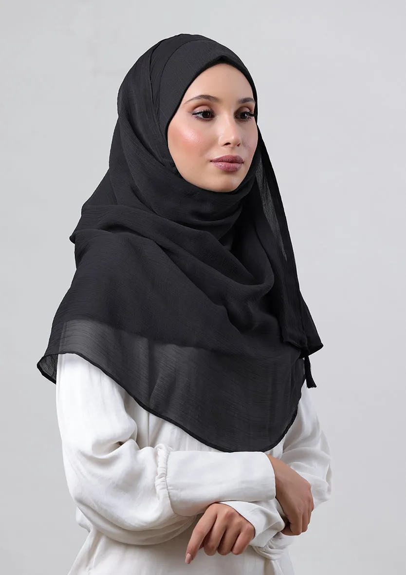 Black-Plain Crinkled Chiffon