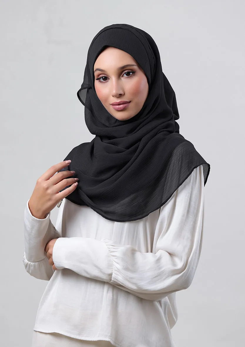 Black-Plain Crinkled Chiffon