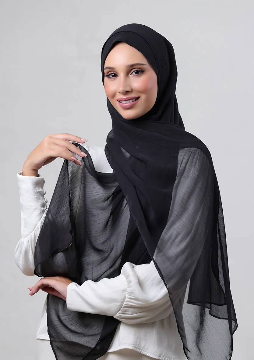 Black-Plain Crinkled Chiffon