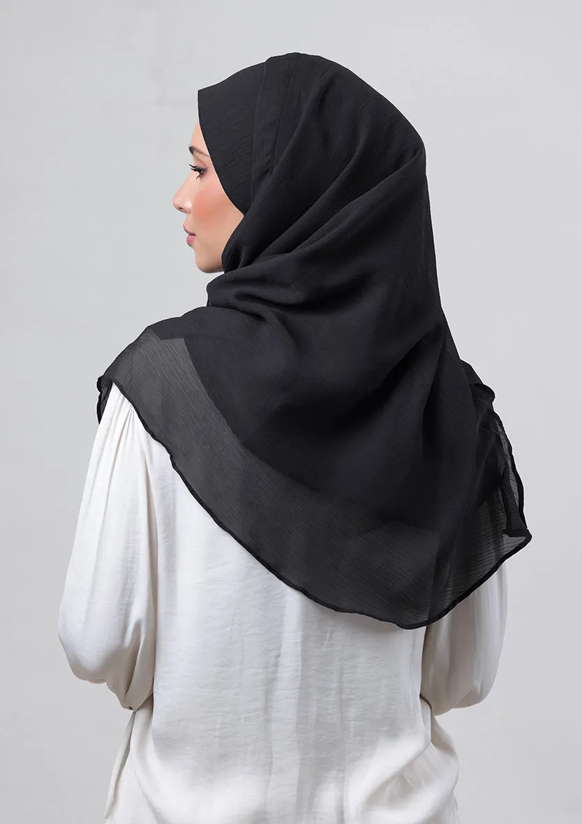 Black-Plain Crinkled Chiffon