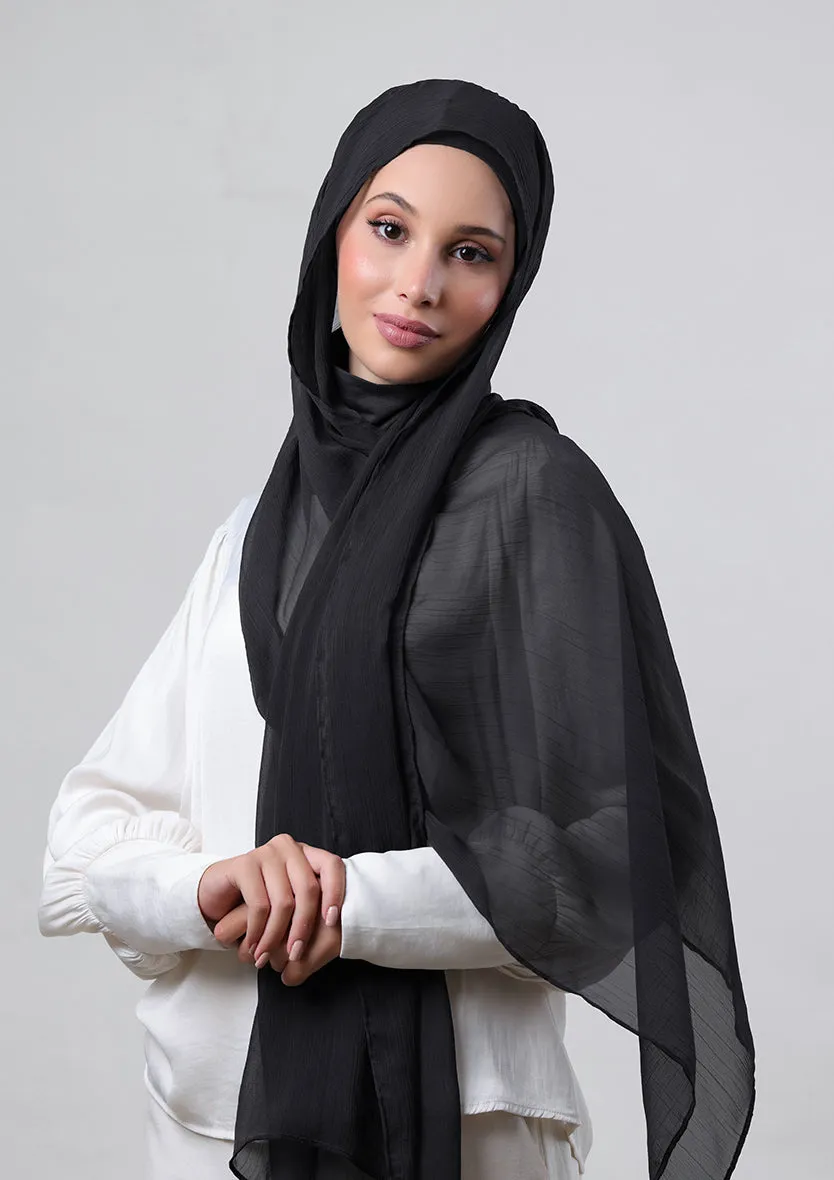 Black-Plain Crinkled Chiffon