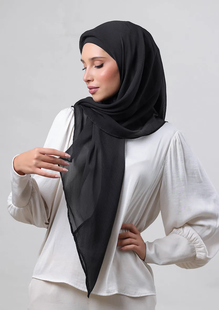 Black-Plain Crinkled Chiffon