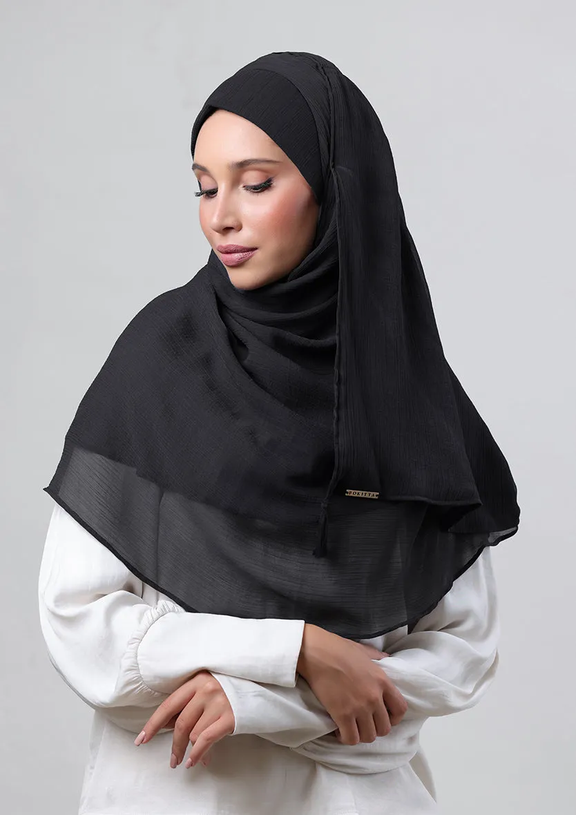 Black-Plain Crinkled Chiffon