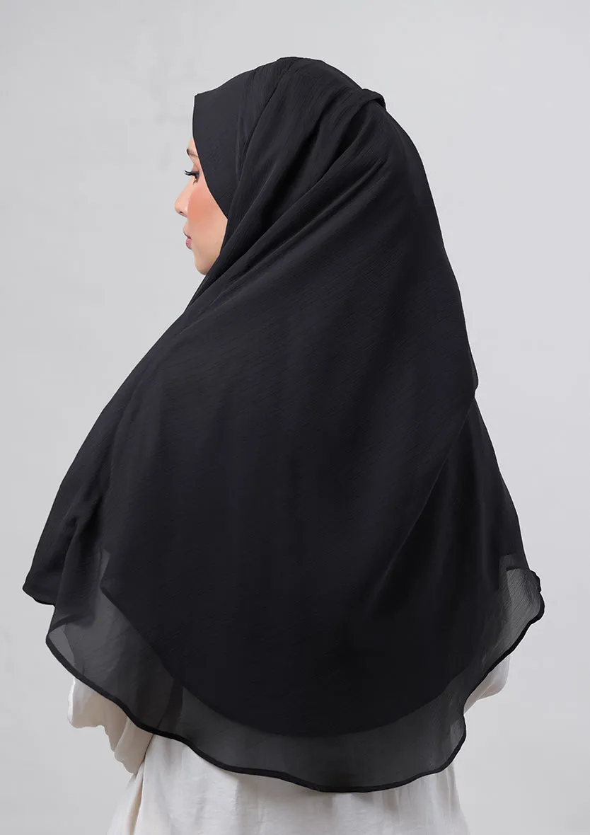 Black-Plain Crinkled Chiffon