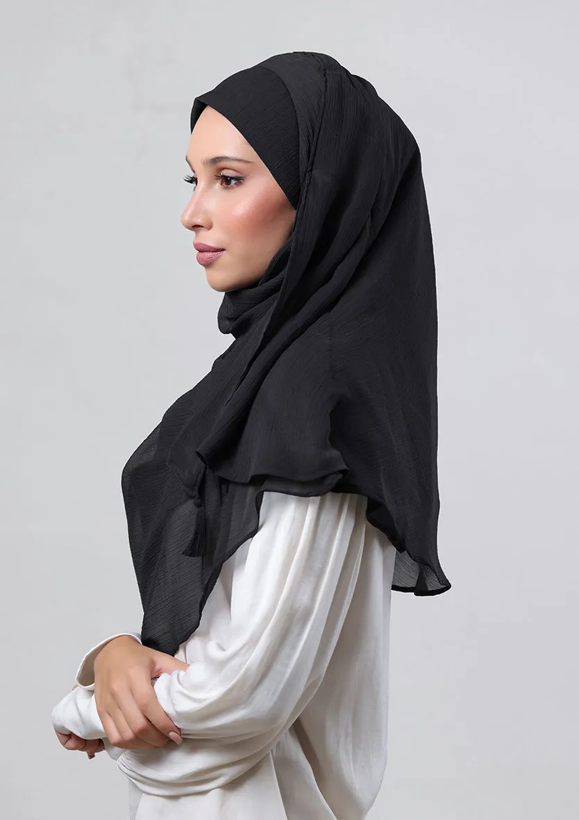 Black-Plain Crinkled Chiffon