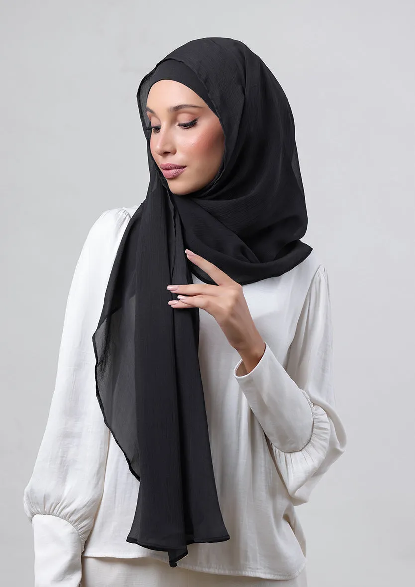 Black-Plain Crinkled Chiffon