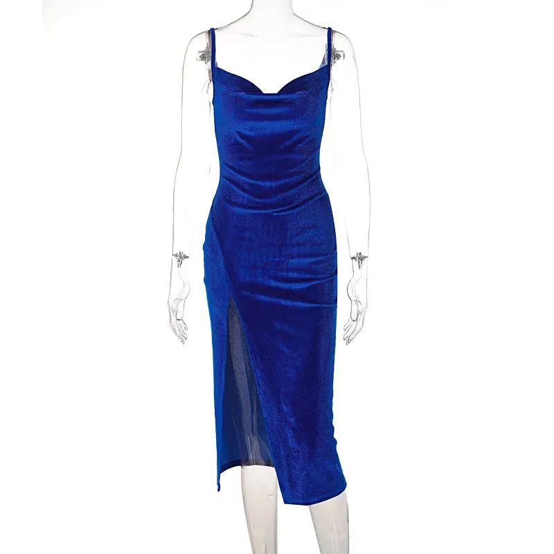 Bodycon Elegant Shoulder Midi Velvet Summer Off Evening Sleeveless Dress