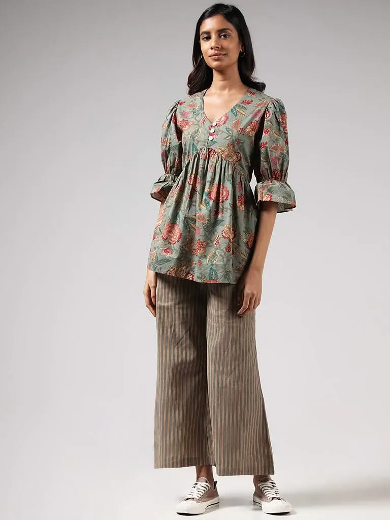 Bombay Paisley Green Floral Printed Cotton Top