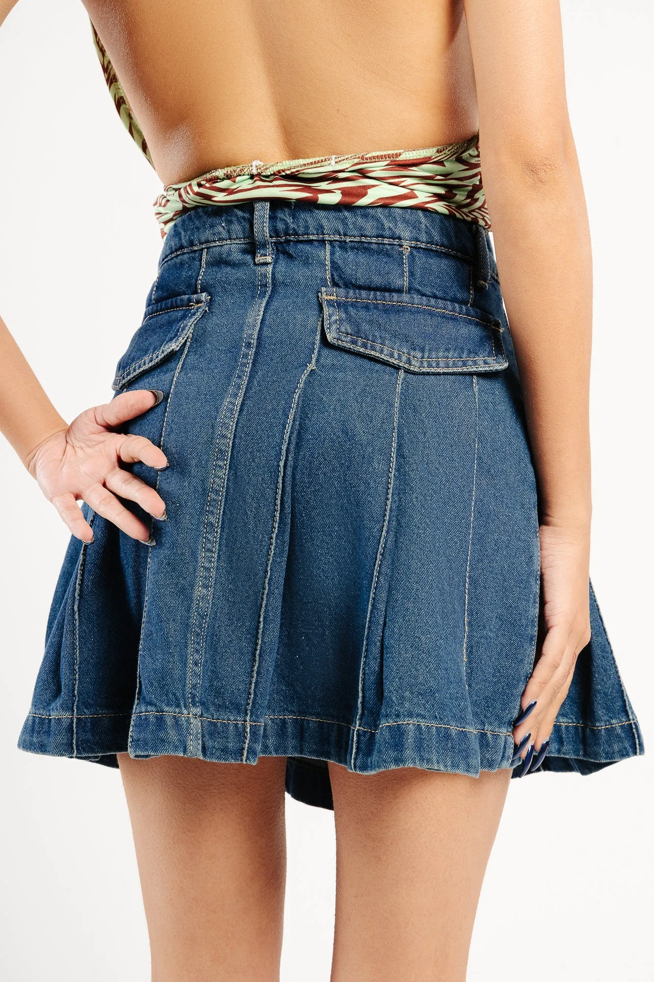 Box Pleated Witty Denim Skirt