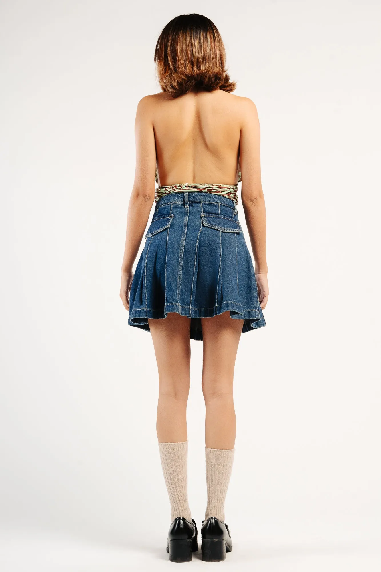 Box Pleated Witty Denim Skirt