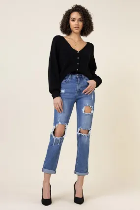 Boyfriend High Waist Distressed Denim Jeans