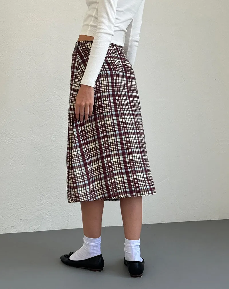 Brella Midi Skirt in Multi Check Brown