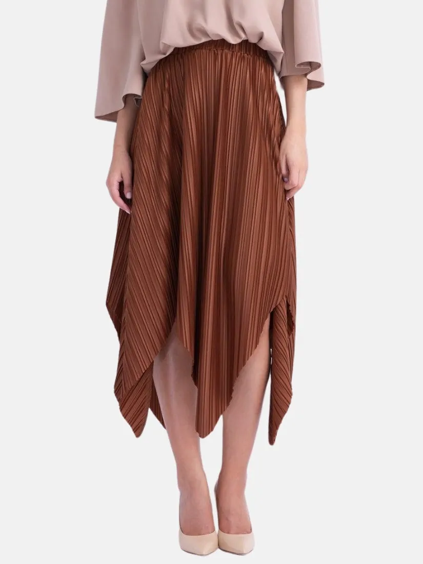 Brown Asymmetrical Pleated Skirt