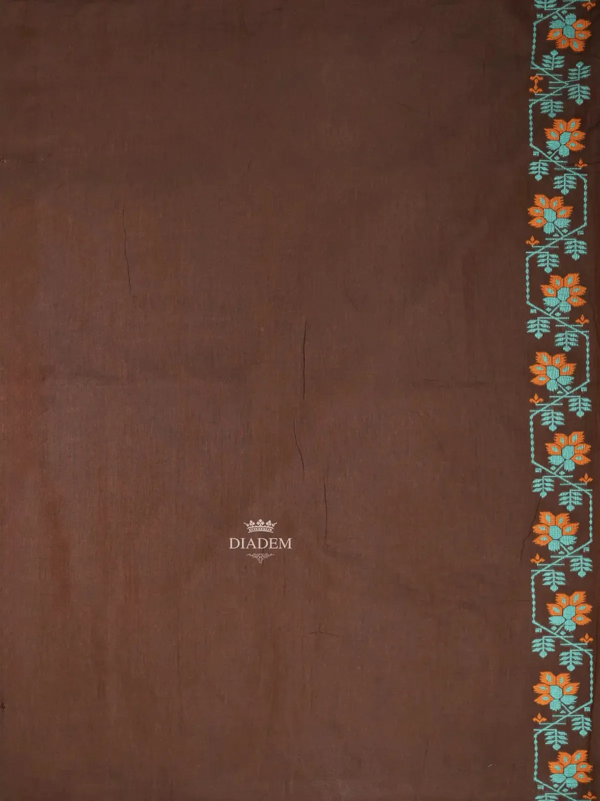 Brown Linen Cotton Saree with Floral and Geometric Designs on the Body with Designed Border