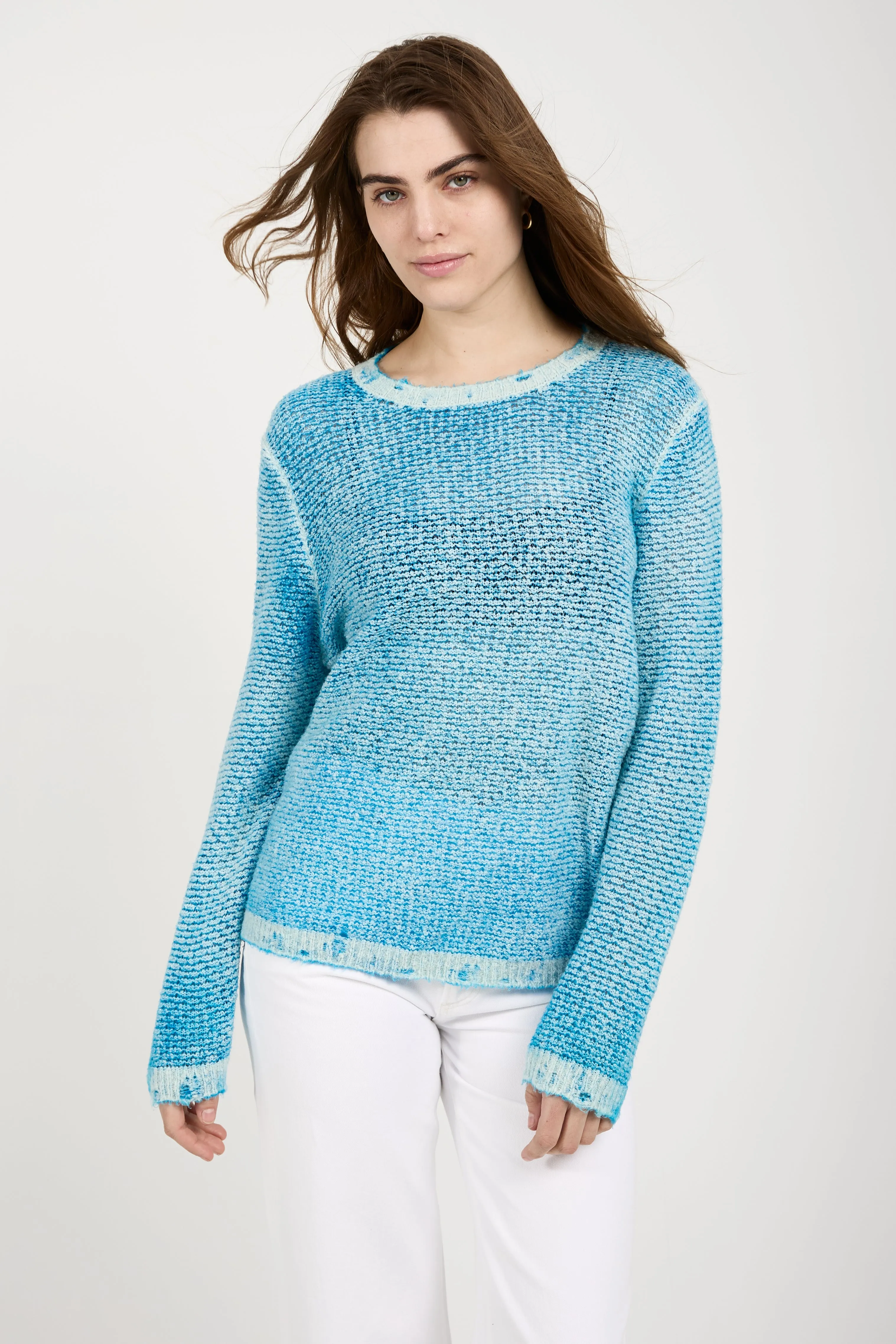 Brushed Cotton Linen Pullover Sweater in Nigella