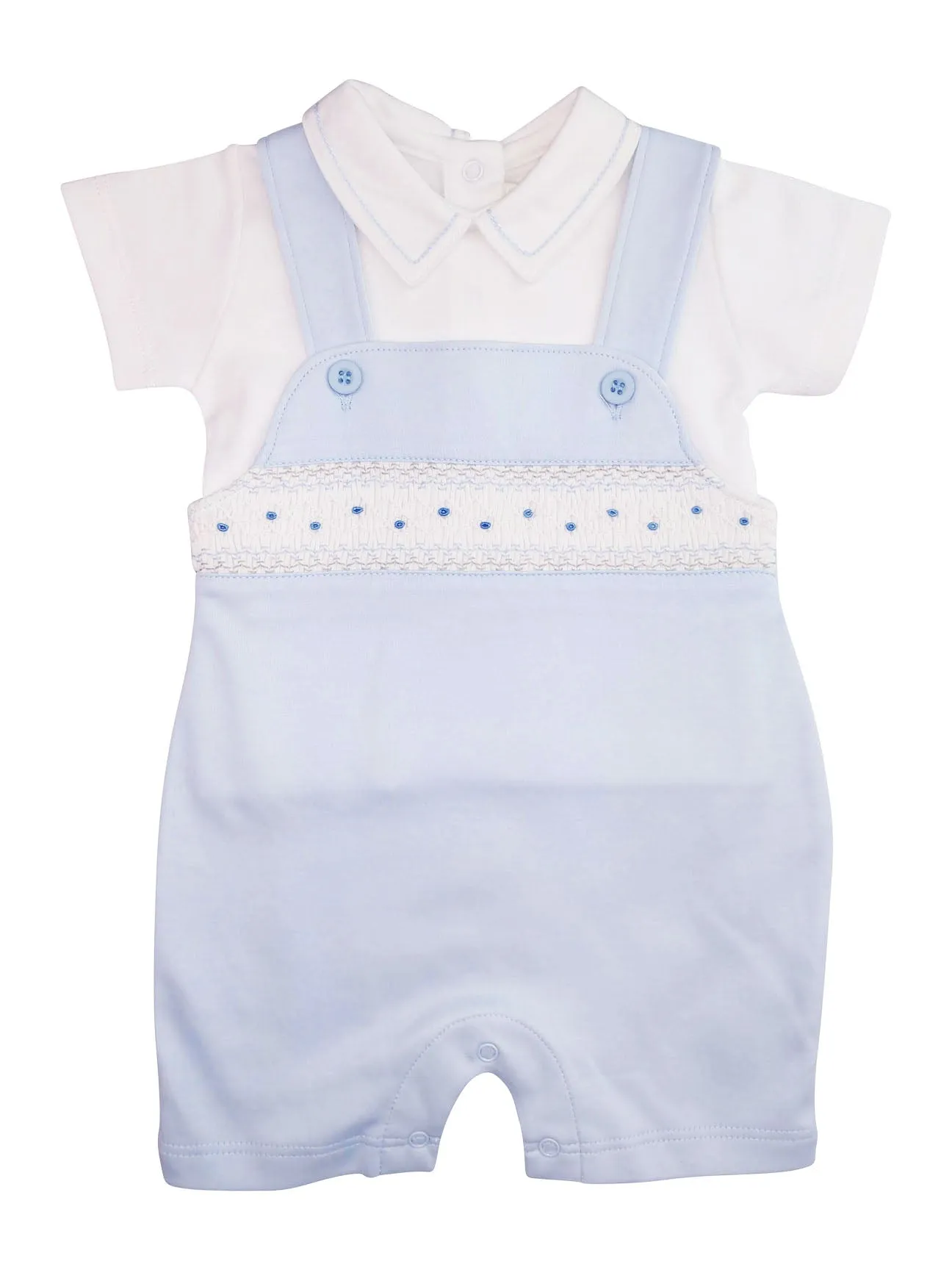 Bryan Blue Hand Smocked Overall Set