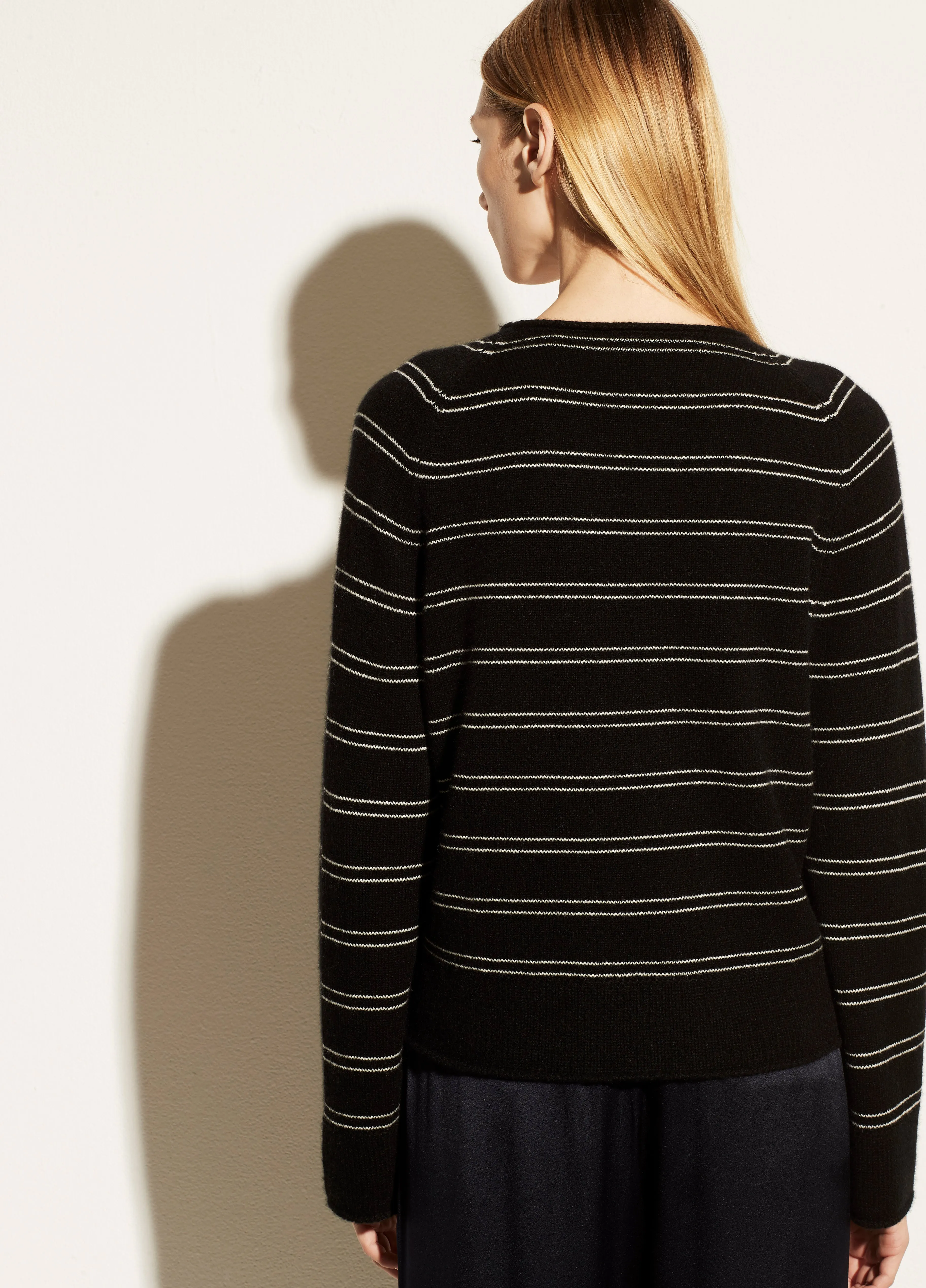 Cashmere Railroad Stripe Long Sleeve in Black/Off White