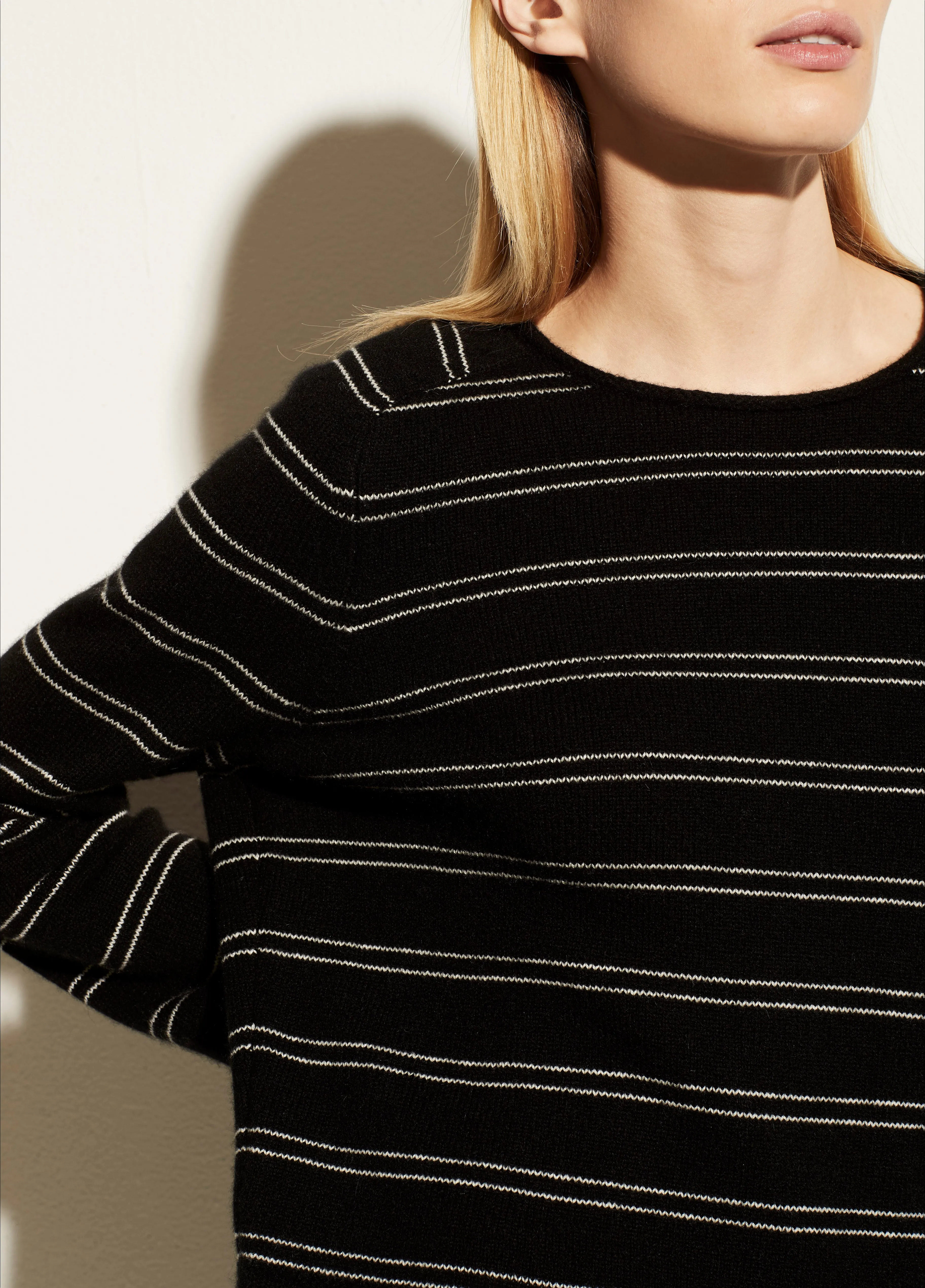 Cashmere Railroad Stripe Long Sleeve in Black/Off White