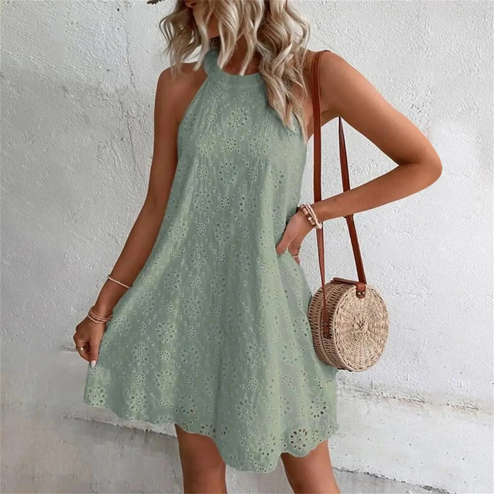 Casual Ruffles New Leaf Print Elegant Bohemian Bat Sleeve Ruffled Mini Fashion Dress