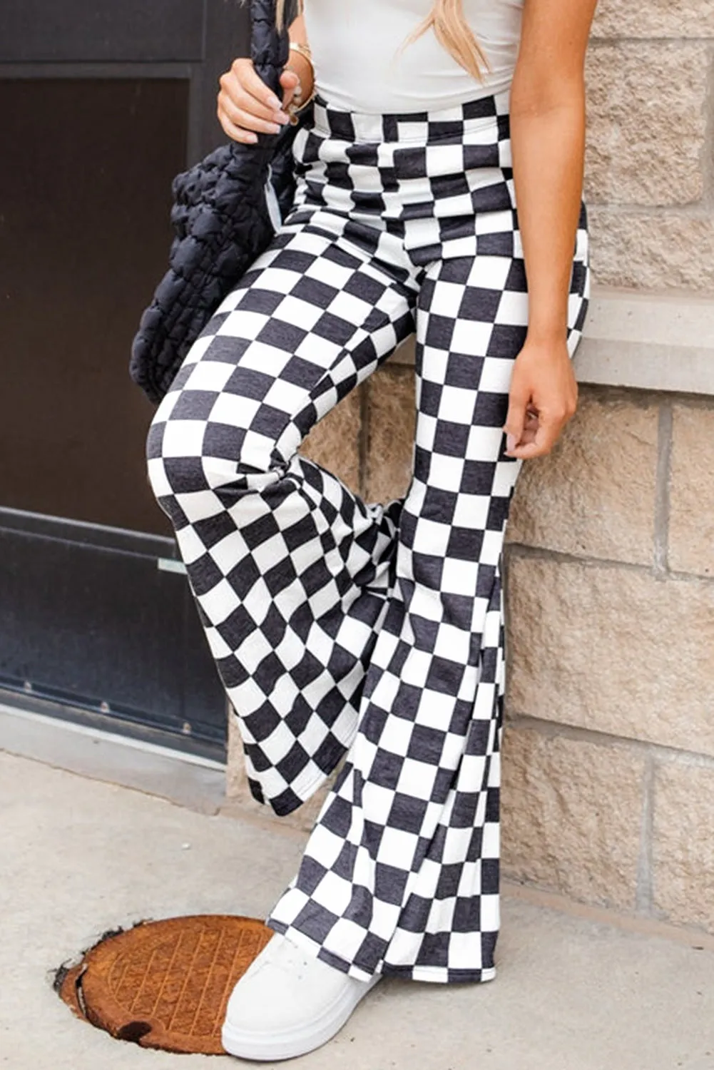 Checker High Rise Flared Pants