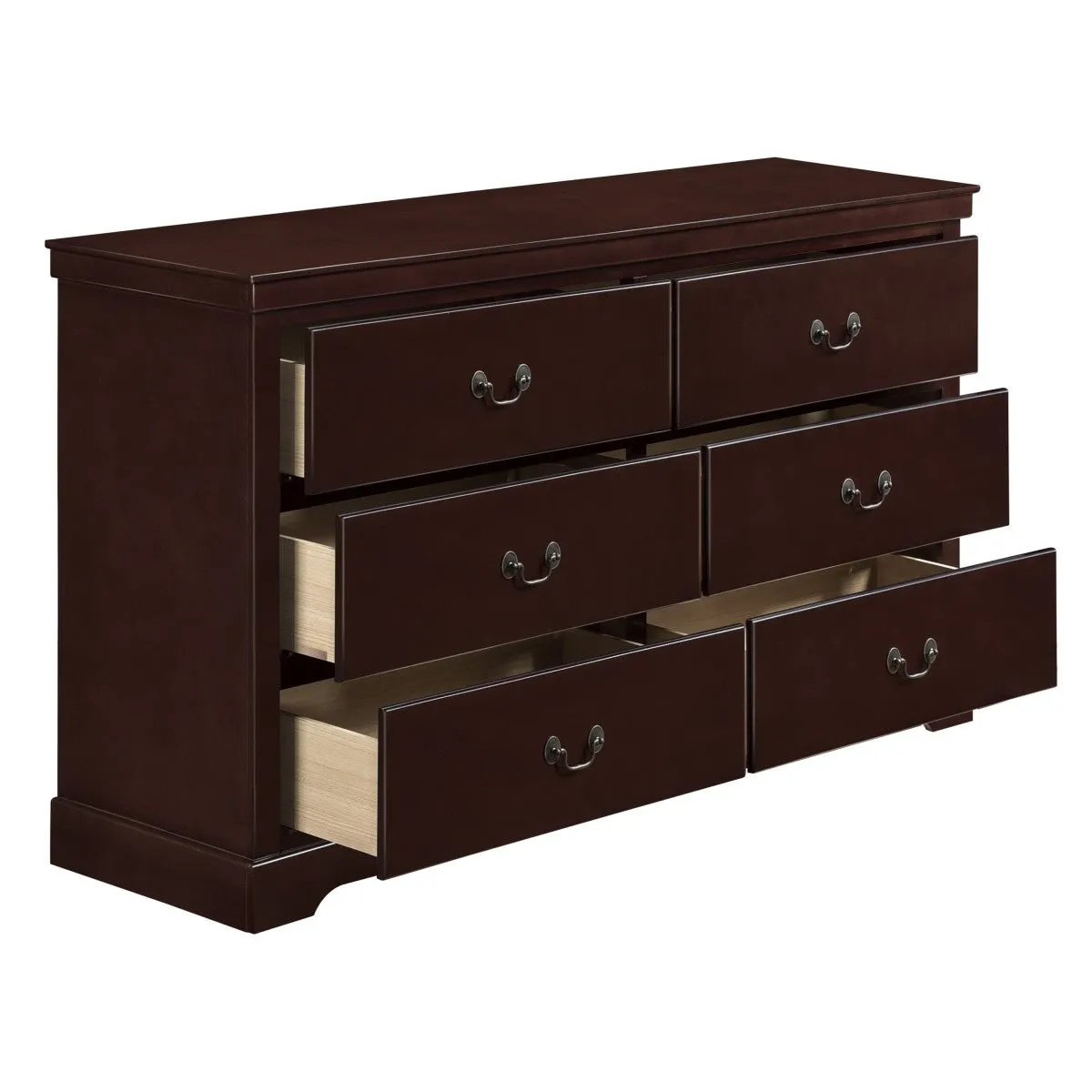 Cherry Wood 6-Drawer Dresser with Satin Nickel Handles