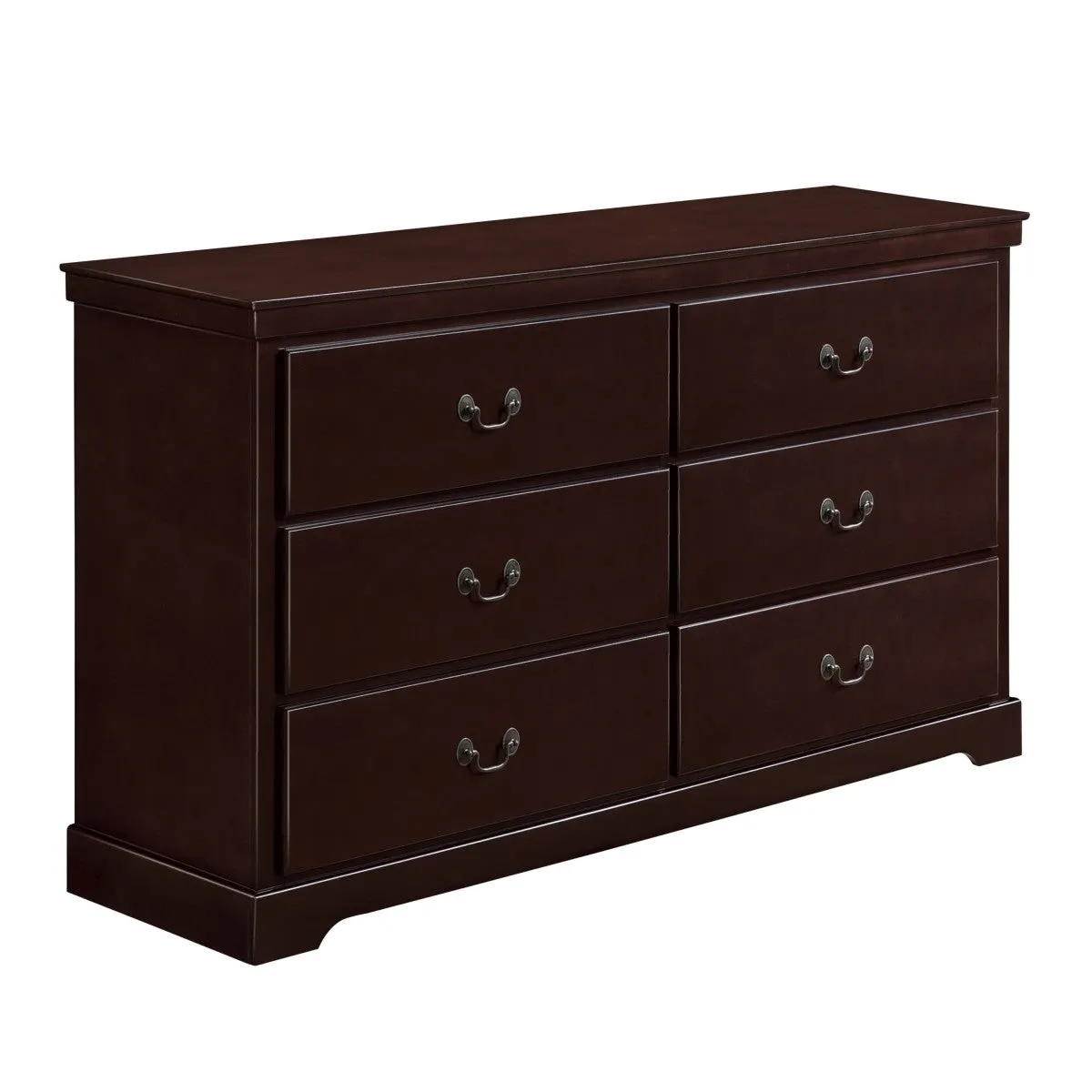 Cherry Wood 6-Drawer Dresser with Satin Nickel Handles