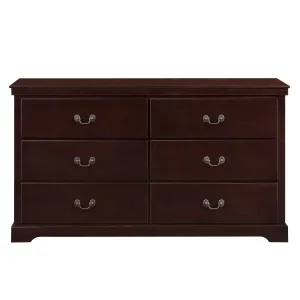 Cherry Wood 6-Drawer Dresser with Satin Nickel Handles