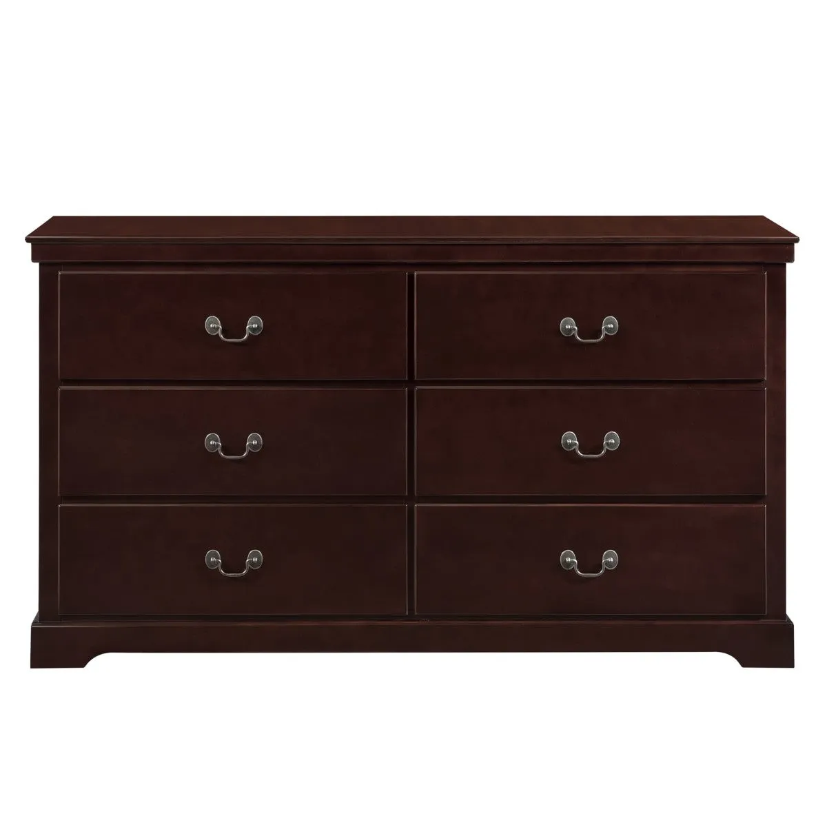 Cherry Wood 6-Drawer Dresser with Satin Nickel Handles