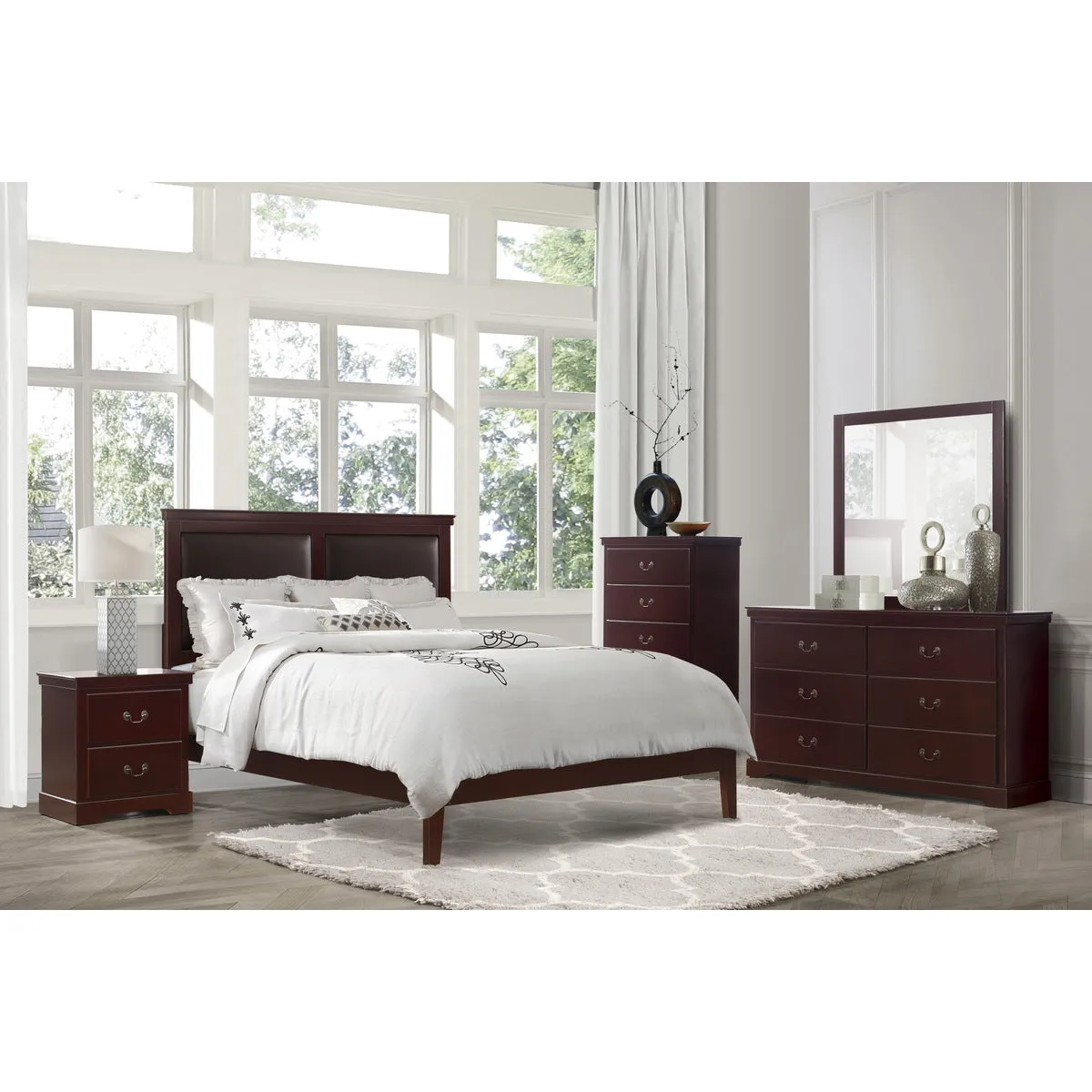 Cherry Wood 6-Drawer Dresser with Satin Nickel Handles