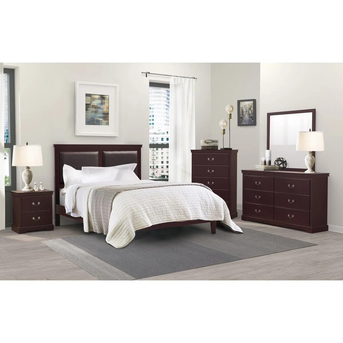 Cherry Wood 6-Drawer Dresser with Satin Nickel Handles