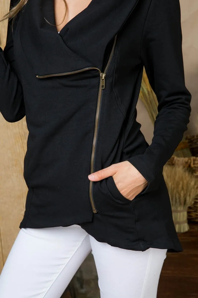 Chic Side Zip Jacket, Black