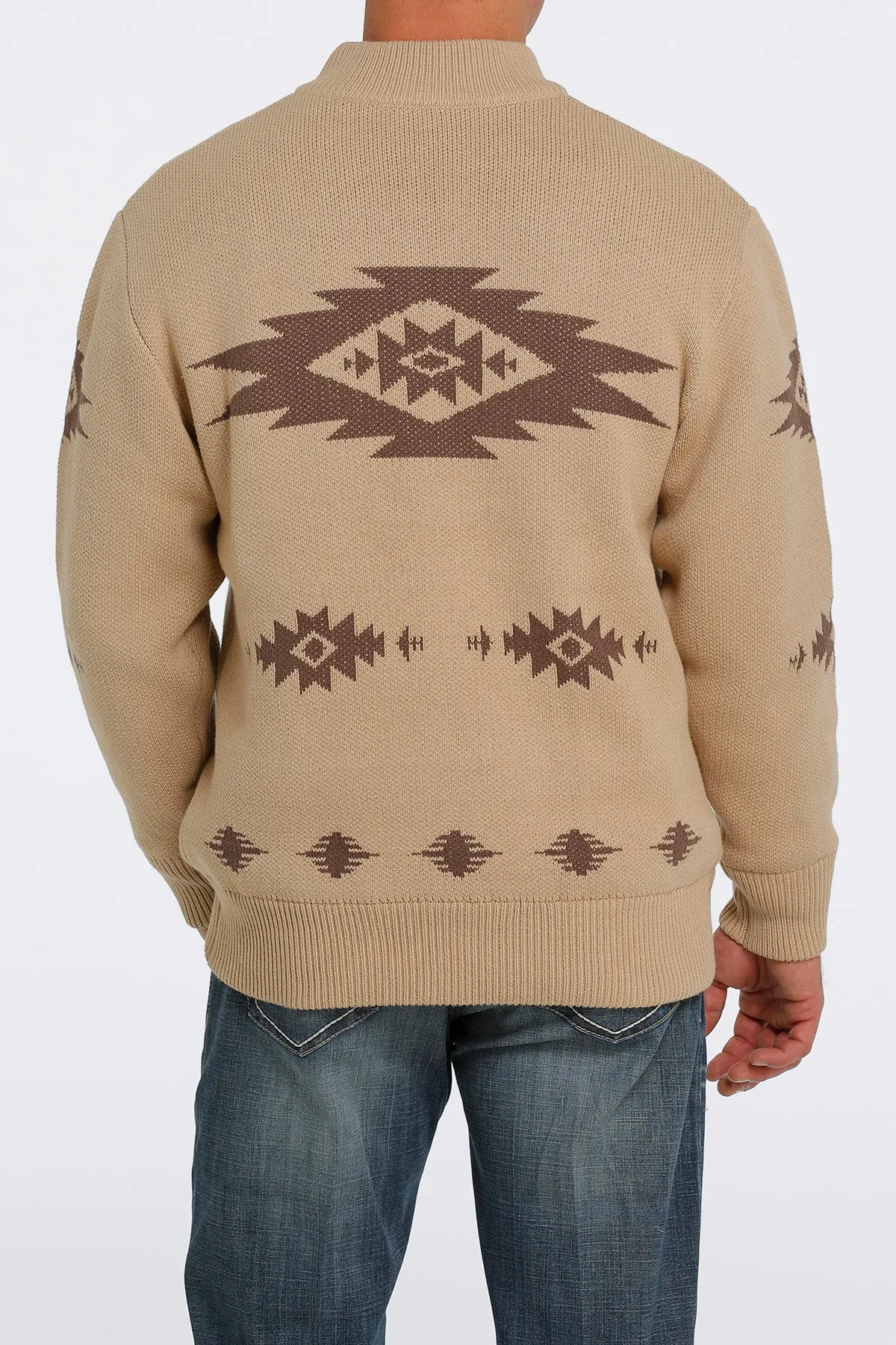 Cinch Men's Khaki Aztec Print 1/4 Zip Sweater