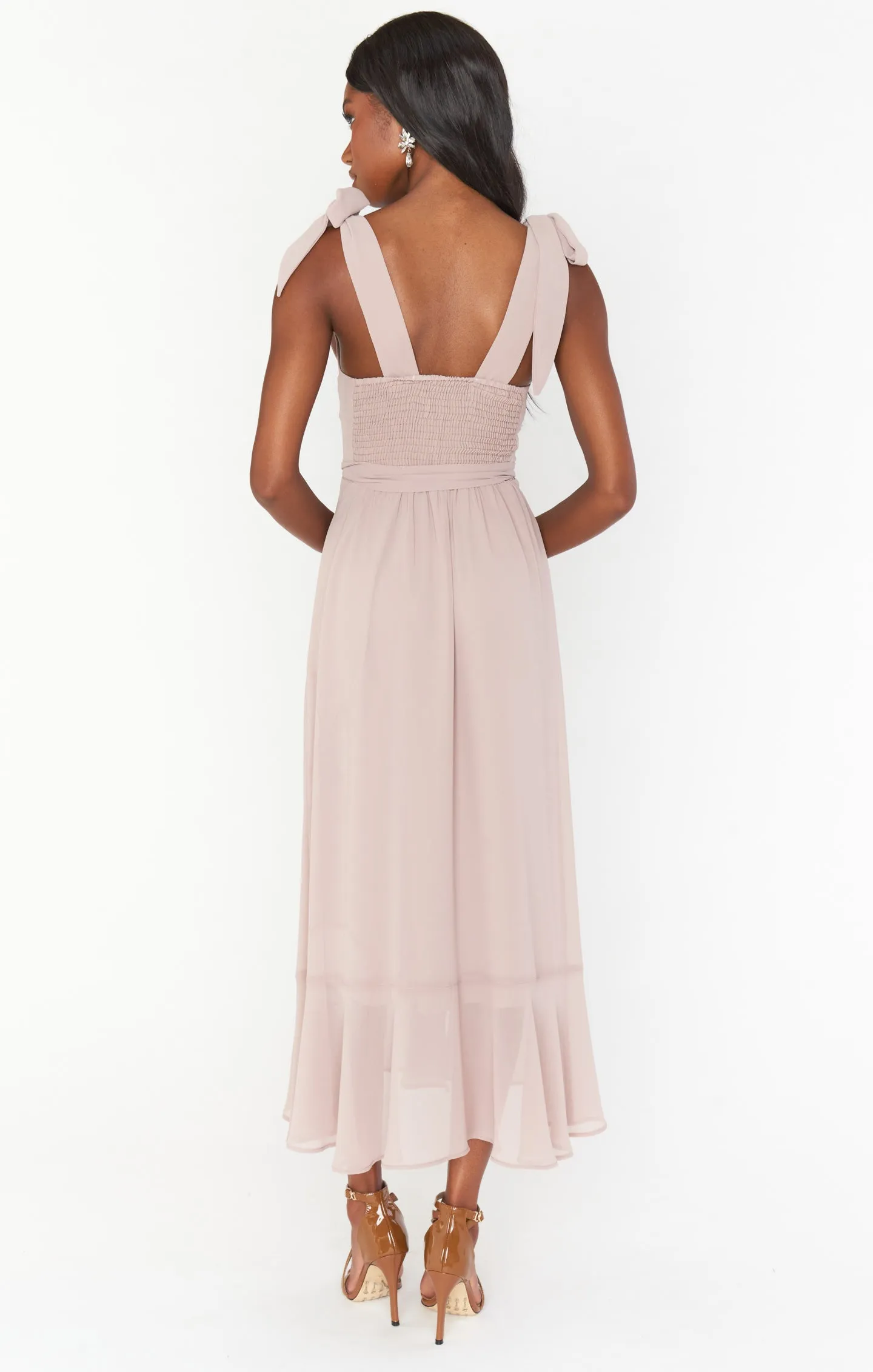 Claire Midi Dress ~ Soft Beige Chiffon