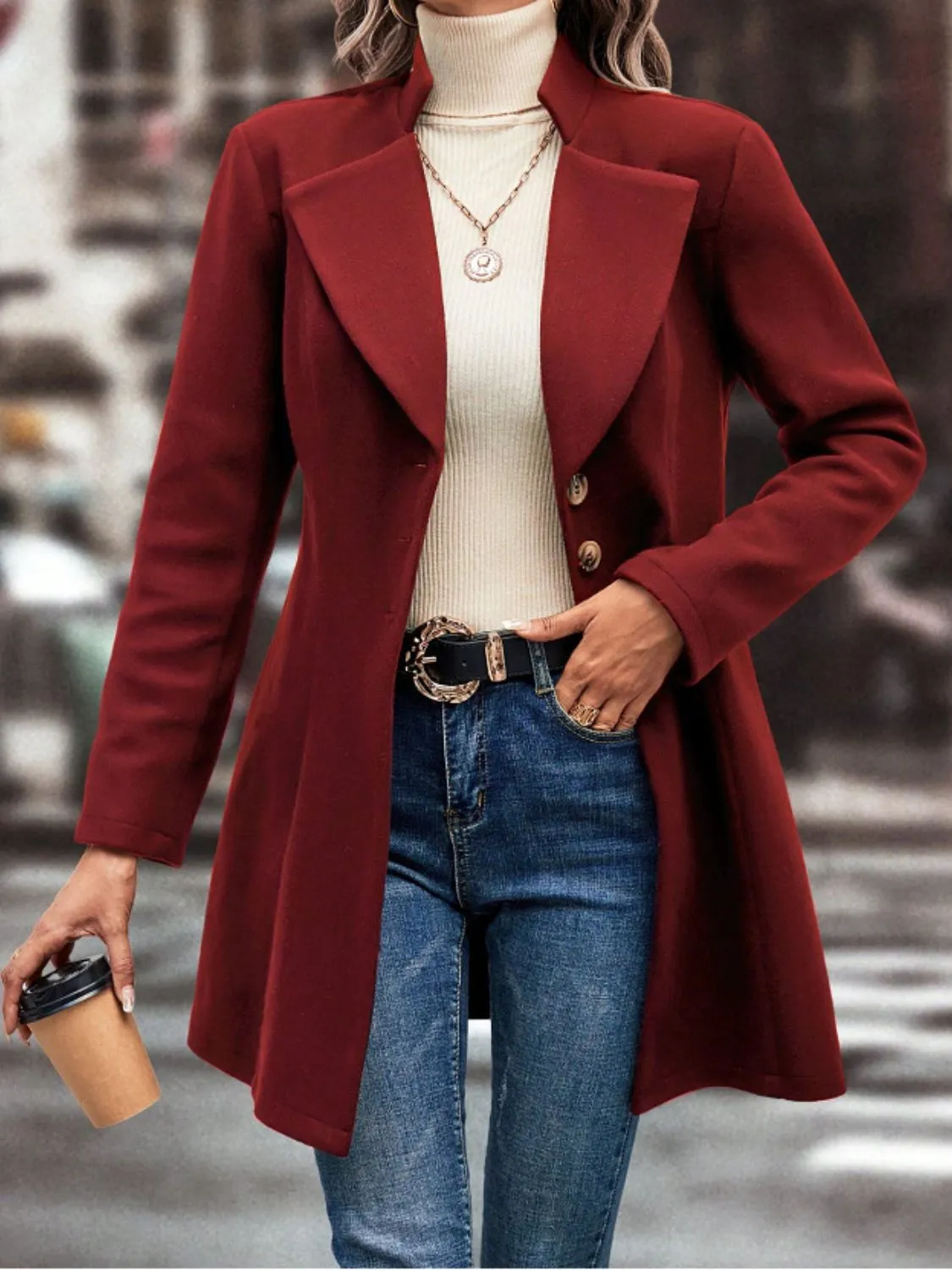 Collared Neck Button Up Long Sleeve Coat | Winter Fashion | Winter Coat