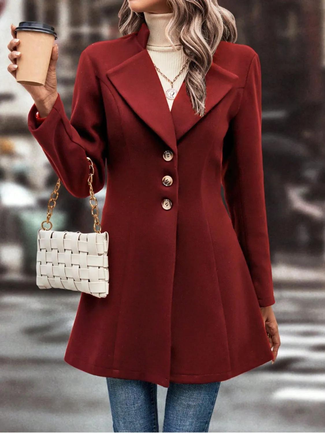 Collared Neck Button Up Long Sleeve Coat | Winter Fashion | Winter Coat