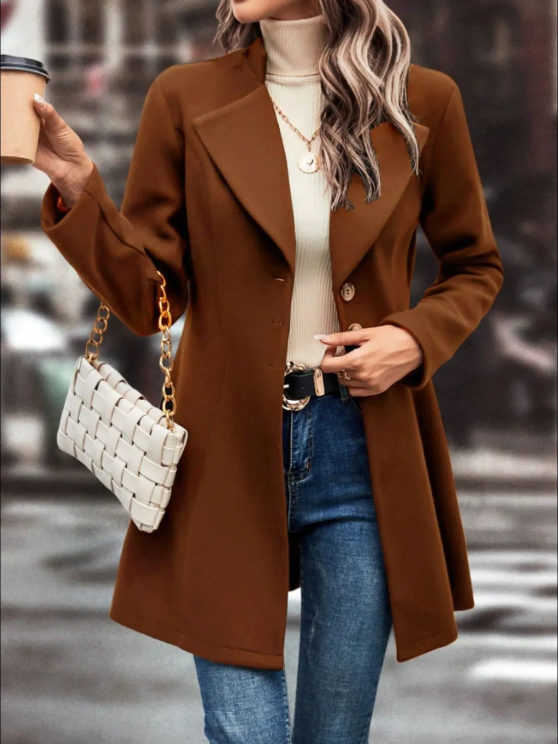 Collared Neck Button Up Long Sleeve Coat | Winter Fashion | Winter Coat