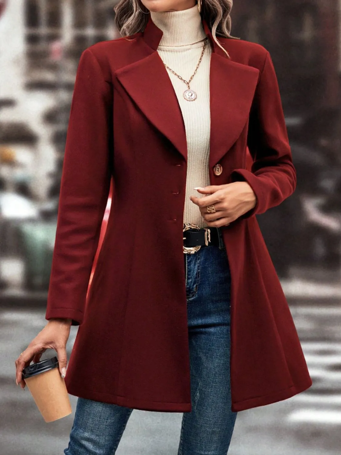 Collared Neck Button Up Long Sleeve Coat | Winter Fashion | Winter Coat