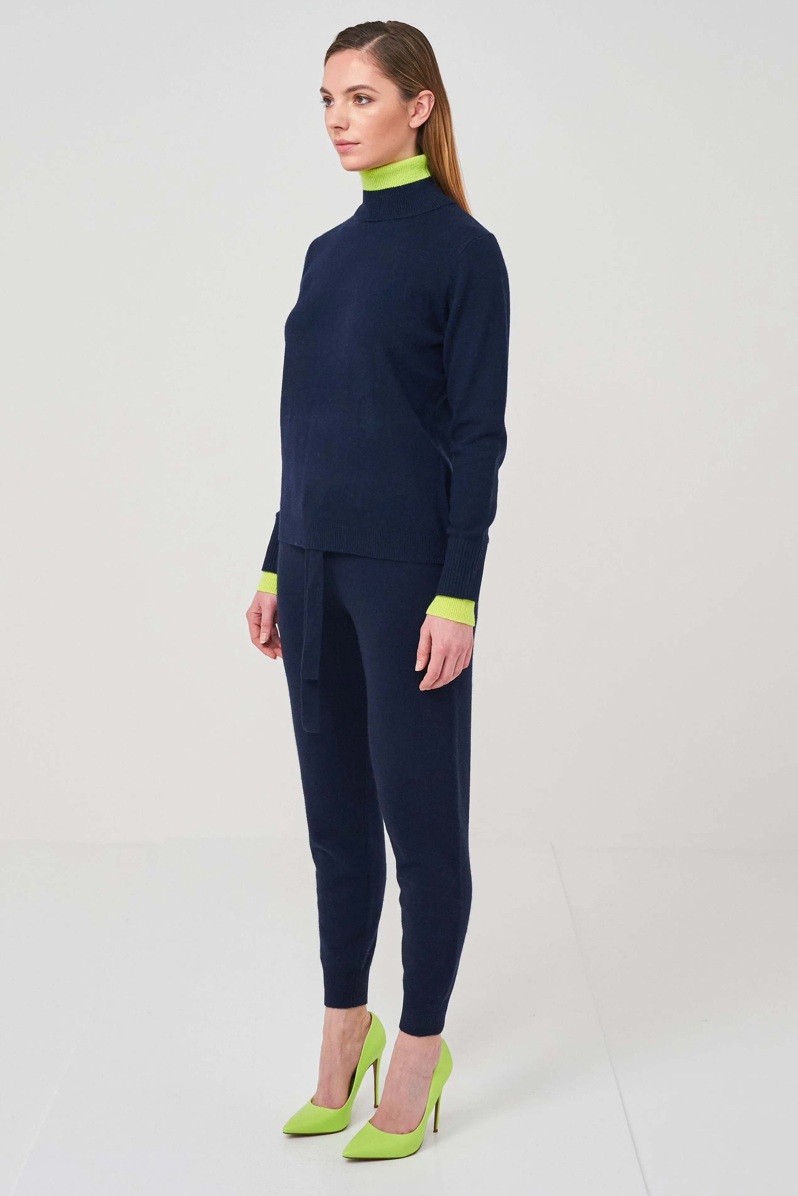 Contrast Roll Neck Navy Yellow