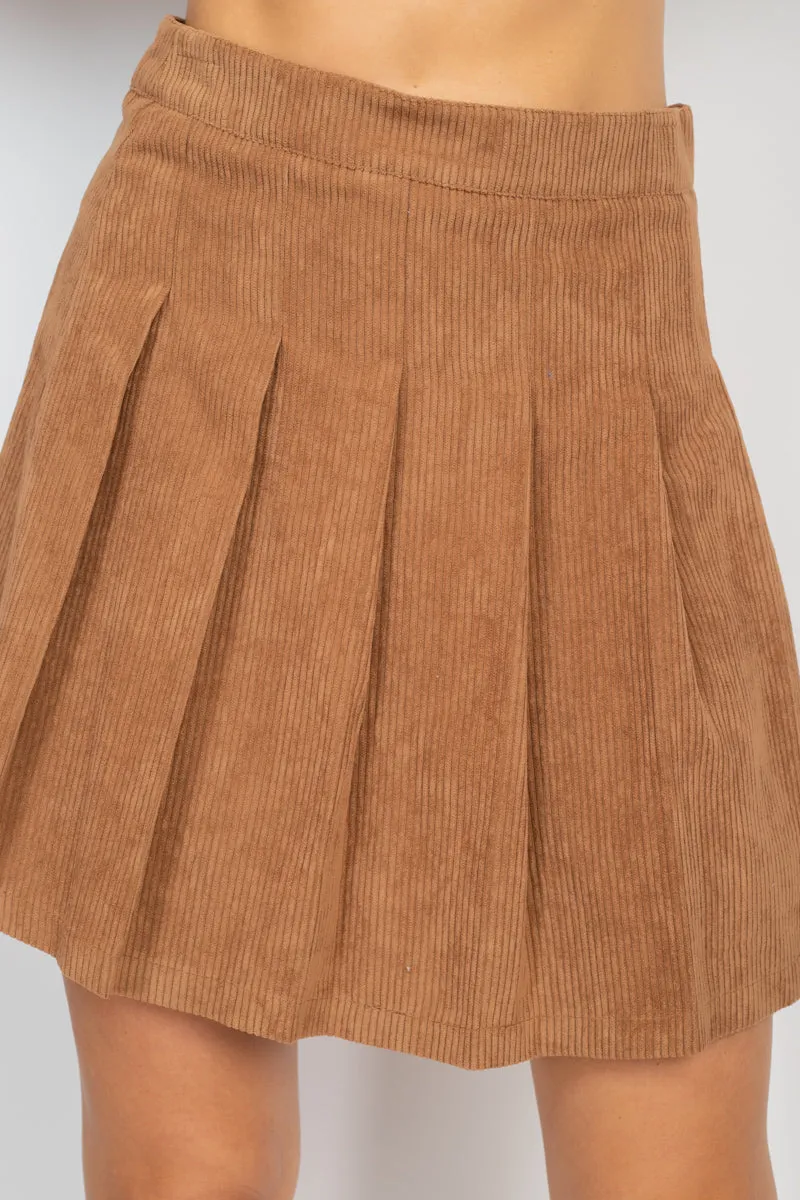 Corduroy Pleated Mini Skirt