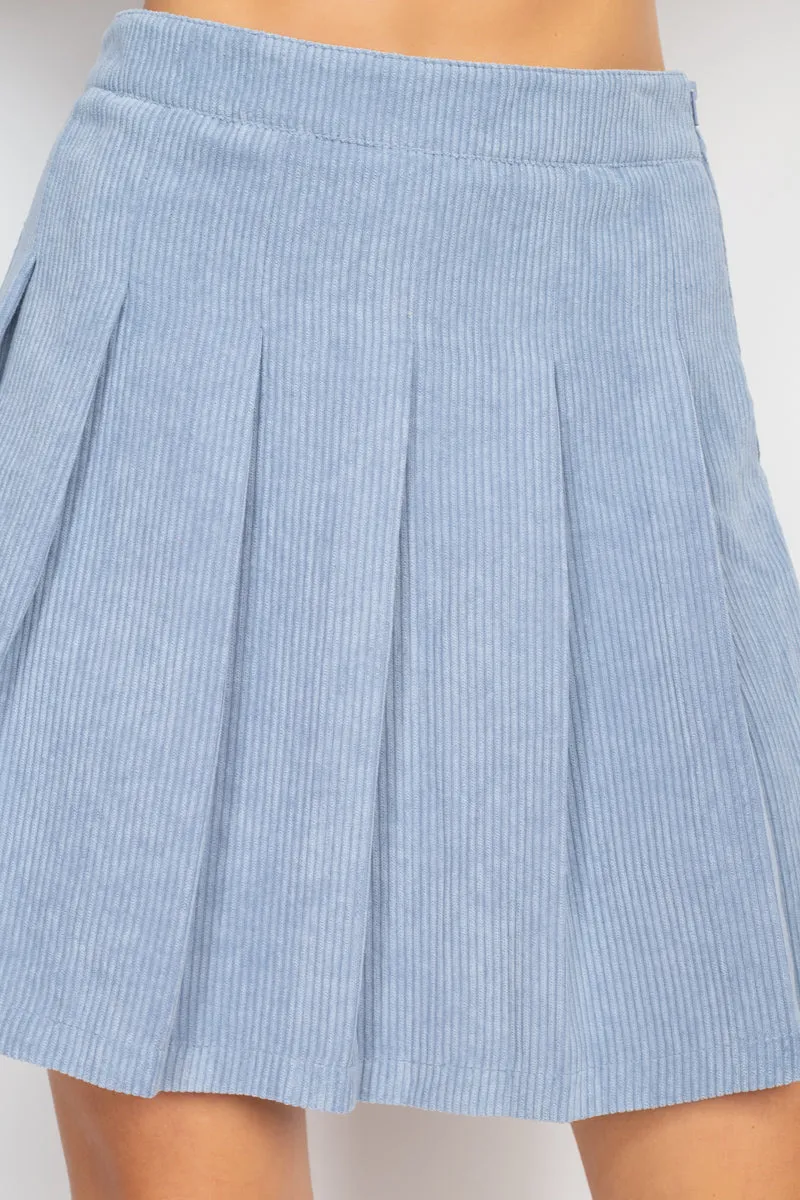 Corduroy Pleated Mini Skirt