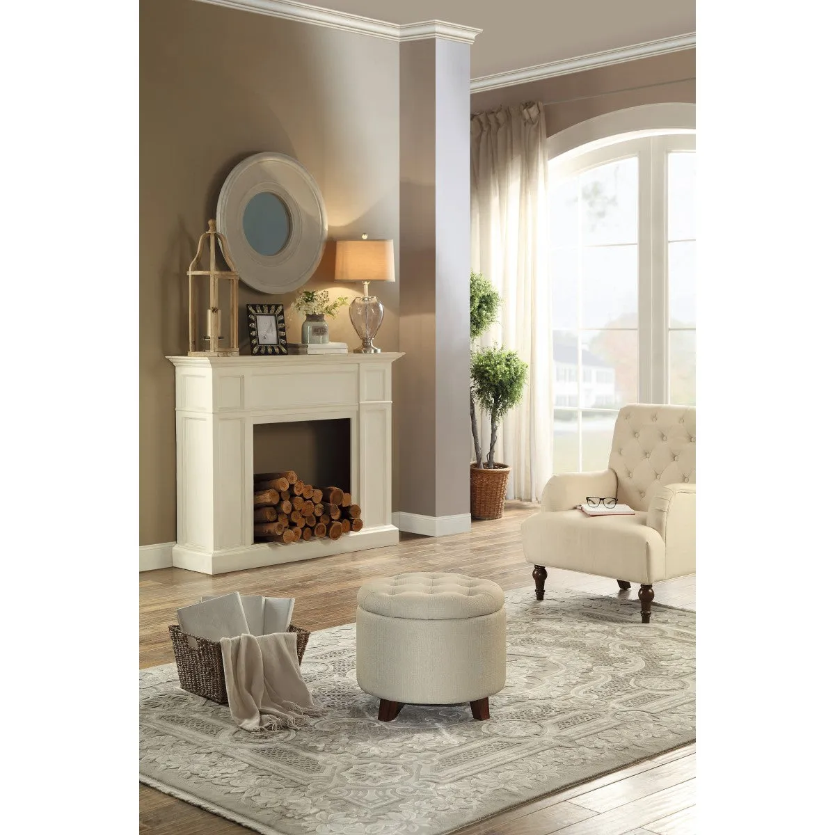 CozyHide Beige Ottoman with Hidden Storage