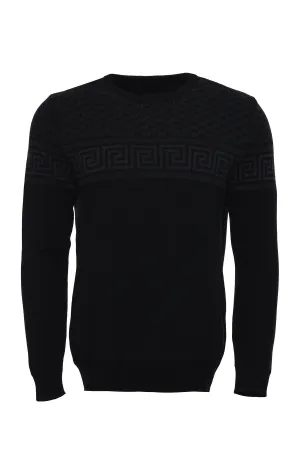 Crew Neck Knitwear Chest Patterned Over Black - Wessi