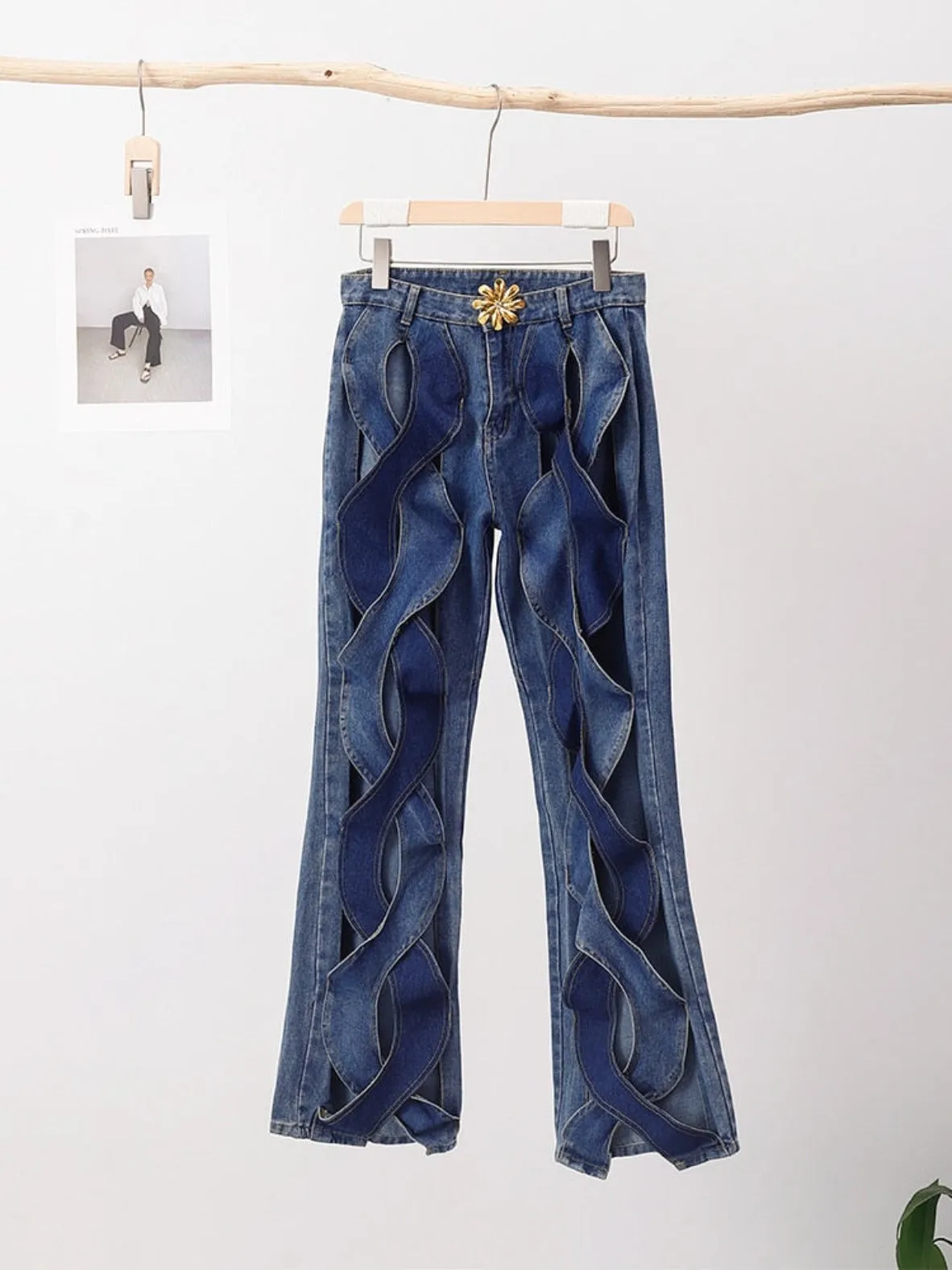 Criss-Cross Denim Flare Pants